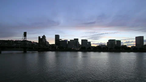 Sunset Along Willamette River Downtown Portland OR 1920x1080 Stock Footage 26180495