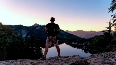 Sunset Alpine Hiker Stock Footage 79273985