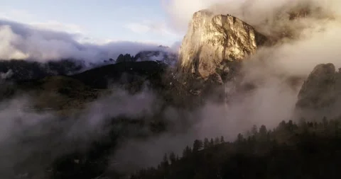 Sunset in the Alps, Aerial view over Sella in the Dolomites in South Tyrol Stock Footage 132109752