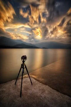Sunset in the Alps behind my camera Stock Photos