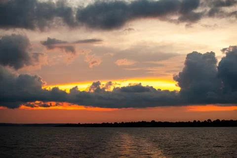 Sunset on Amazon river Stock Photos