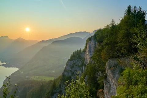 Sunset in Amden 스톡 사진