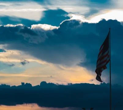Sunset American Flag 3 Stock Photos