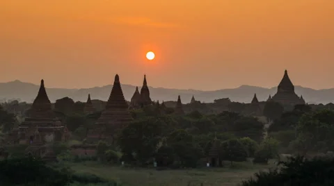 Sunset Ancient Empire Bagan Landmark Travel Of Myanmar Stock Footage 58666502