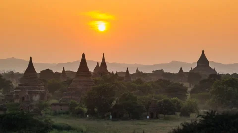 Sunset Ancient Empire Bagan Landmark Travel Of Myanmar (zoom in) Stock Footage 58667196