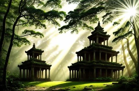 Sunset in the ancient temples Stock-Illustration