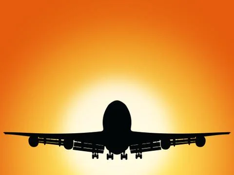 Sunset and airplane 2 Stock Illustration