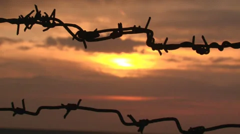 Sunset and barbed wire Stock Footage 30843292