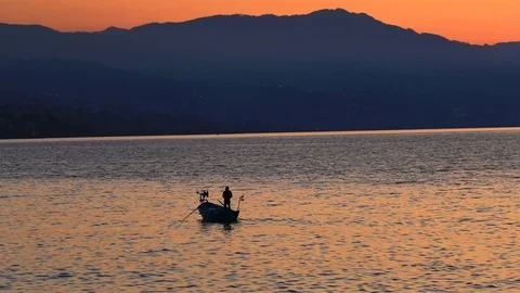 Sunset and Boat Stock Footage 92802726
