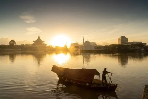 Sunset and boat Stock Photos