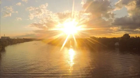 Sunset and boat on the River Timelapse Stock Footage 82050011