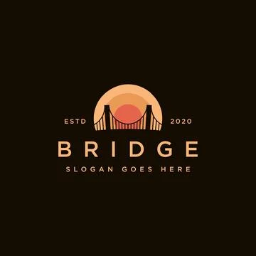 Sunset and bridge logo icon vector template on black background Stock Illustration