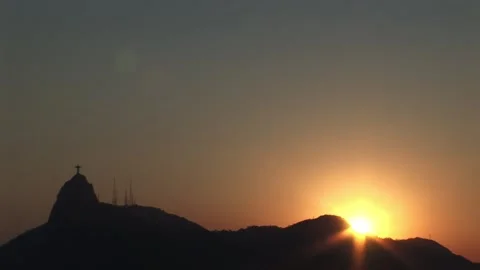 Sunset and Christ the Redeemer - September 9th - Rio de Janeiro, brazil Stock Footage 314850135