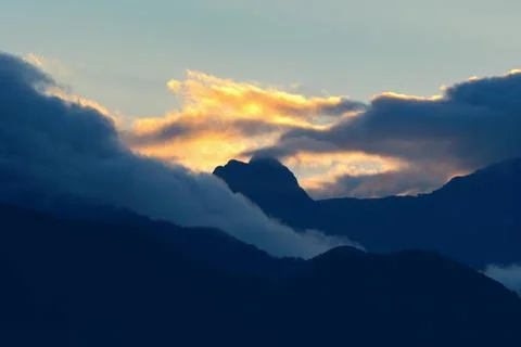 Sunset and clouds above Volcan Baru National Park, Panama Stock Photos