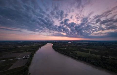 Sunset and clouds, Dordogne river, Gironde, France Stock Photos