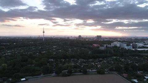 Sunset and clouds over Mannheim city panorama Stock Footage 144993640