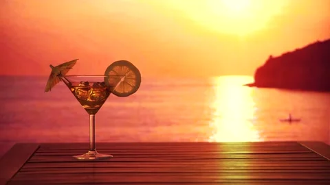 Sunset and cocktail Stock Footage 155250577
