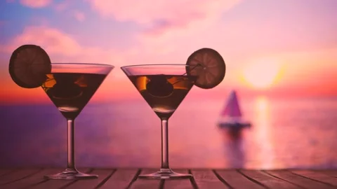 Sunset and cocktail Stock Footage 247396173