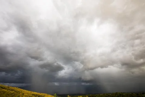 Sunset and dramatic clouds in Cerdanya, Pyrenees, Spain Stock-Fotos