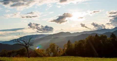 Sunset and dry tree on Alps in autumn Vídeo Stock 115977115