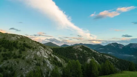 Sunset and Dusk in an Alpine Valley Stock Footage 146333065
