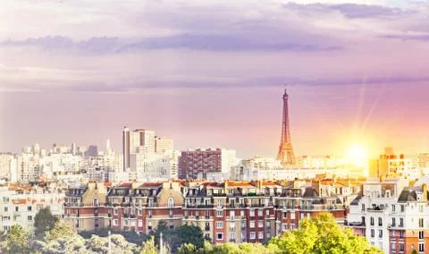 Sunset and Eiffel tower. Foto stock