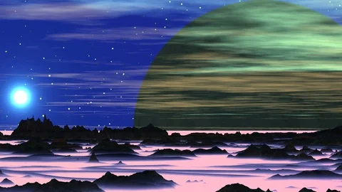 Sunset and Huge Alien Moon Video stock 99438028