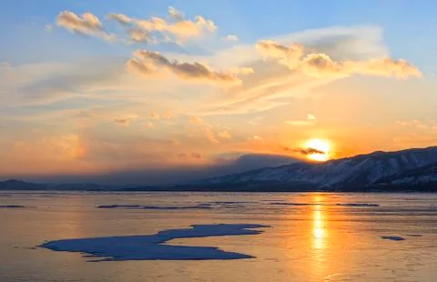 Sunset and ice Stock Photos