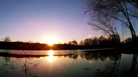 Sunset  and lake. Landscape.  time lapse without birds Stock Footage 47705950