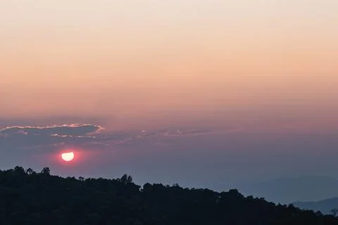 Sunset and layers mountain. Stock Photos