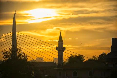Sunset and mosque landscape Stock Photos