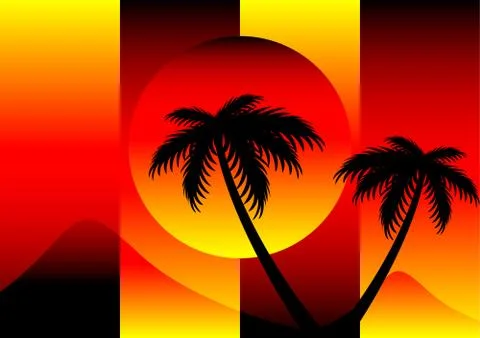 Sunset and mountain Illustrazione stock