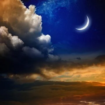 Sunset and new moon Fotos Stock