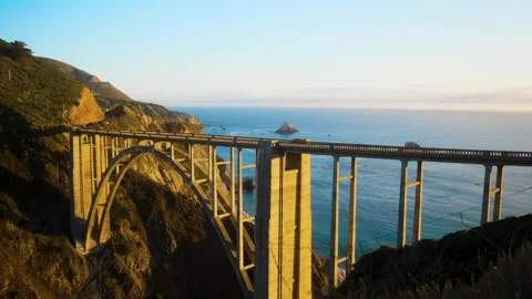 Sunset and Ocean At Bixby Bridge, Big Sur Slow Motion Stock Footage 302591773