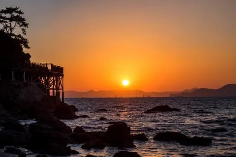 Sunset and orange sky Stock Photos
