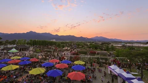 Sunset and people time lapse in Rose Festival Stock Footage 72768482