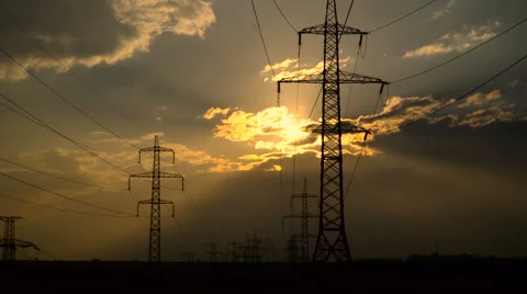 Sunset and power lines Stock Footage 68290938