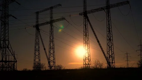 Sunset and power lines Stock Footage 69971960