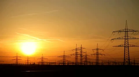 Sunset and Power Poles Stock Footage 10864344