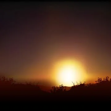 Sunset And Prairie Stock Illustration
