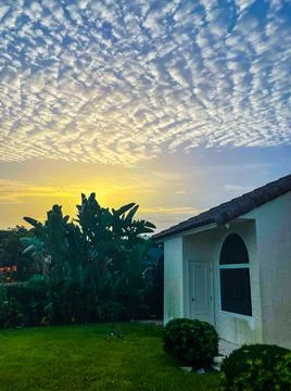 Sunset and pretty clouds in the back yard Stock Photos