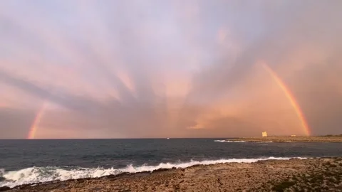 Sunset and rainbow on the Mediterranean Sea Stock Footage 302244200