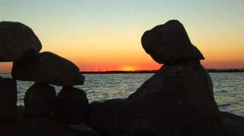 Sunset and Rock Stacks Stock Footage 33129056