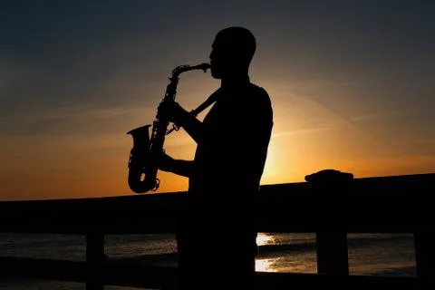 Sunset and the Saxophone Stock Photos