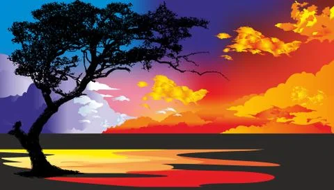 Sunset and sea Stock Illustration