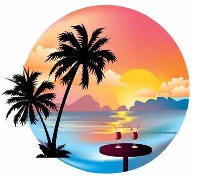 Sunset and sea, Stock Illustration