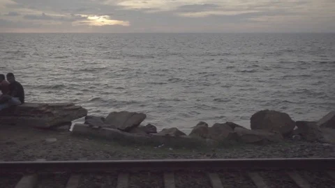 Sunset and the sea from the train Stock Footage 82315577