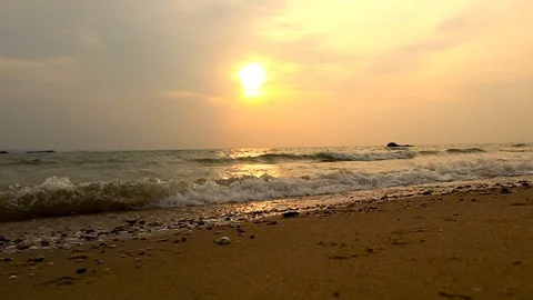 Sunset and sea view in evening time with slow motion nature footage video Stock Footage 111454666