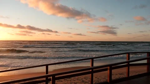 Sunset and sea waves dolly shot slow motion Video stock 59893904