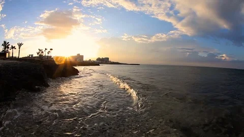 Sunset and sea waves in the Mediterranean Sea Stock Footage 80922083
